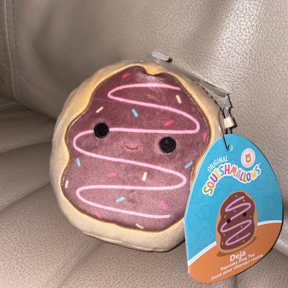 Squishmallows Brown and Pink Squeaky Dog Toy NWT Pastry Cute Colorful Fun Puppy